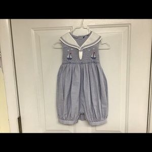 Little Girl Sailor Style Smocked Romper